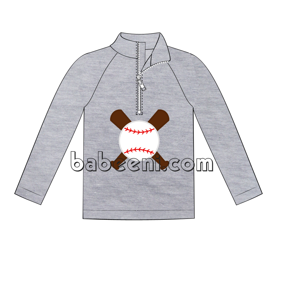 Grey pullover with baseball applique for baby boys - PO 15